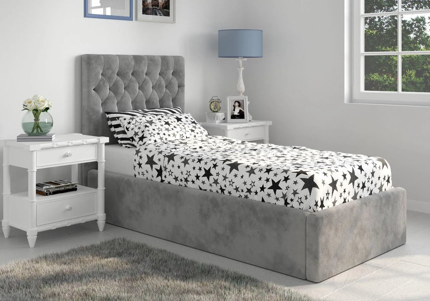 Milan Velvet Single Ottoman Bed